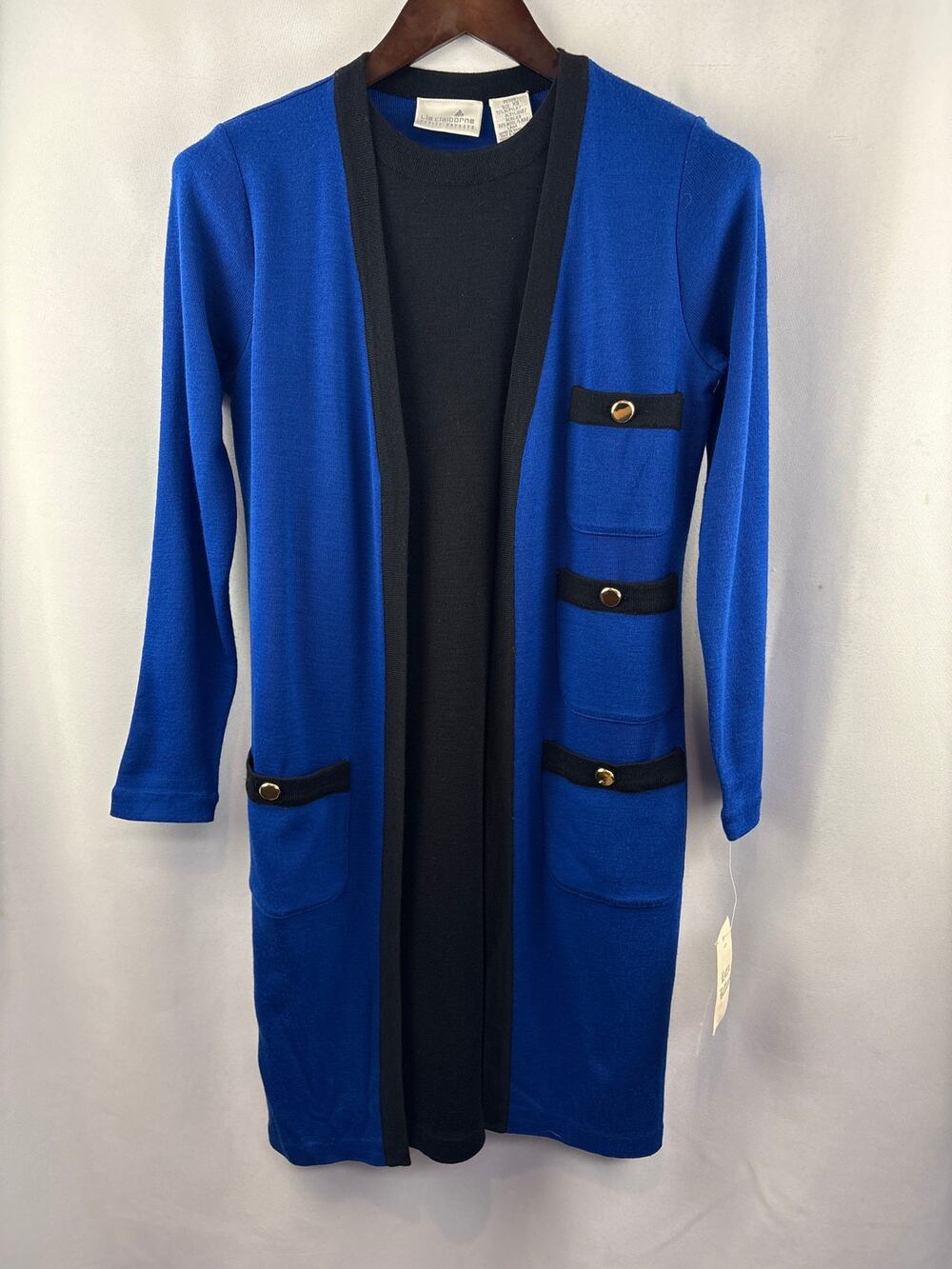 Women’s Liz Claiborne XS Black & Blue Long Sleeve Sweater Dress